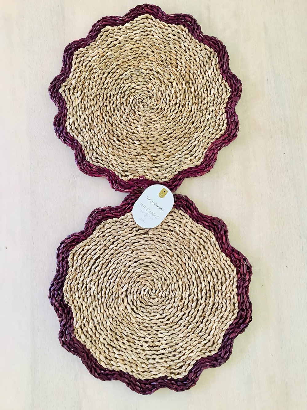 Set of 2 Threshold Woven Chargers Maroon Scallop Edge